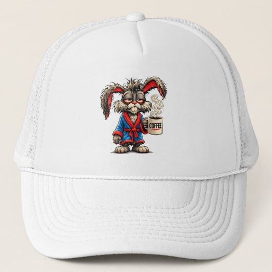 Grumpy Bunny Coffee Funny T-Shirt Truckerkappe (Vorderseite)
