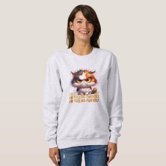 Grumpy Calico Cat und lustiges Zitat Sweatshirt (Vorne ganz)