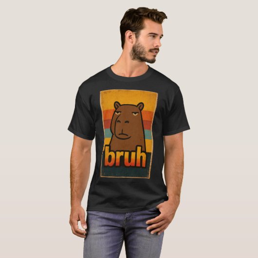 Grumpy Capybara “bruh” Meme – Funny Retro Animal T-Shirt (Vorne ganz)