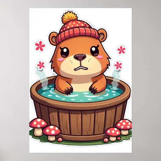 Grumpy Capybara Whirlpool Kawaii Pilz Aufkleber Ku Poster (Vorne)
