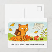 Grumpy Cartoon Cat Starting School in Autumn Postkarte (Vorne/Hinten)
