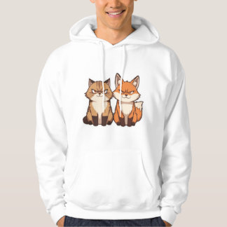Grumpy Cartoon-Katze und Fuchs-Duo Kawaii Hoodie