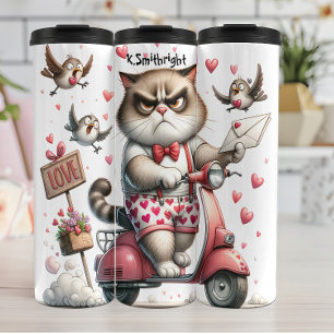 Grumpy Cat auf einem Moped Thermosbecher
