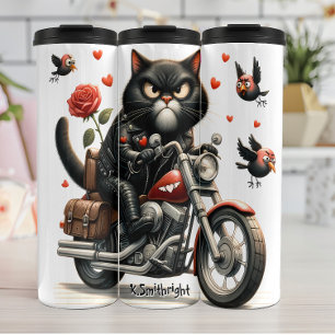 Grumpy Cat auf einem Motorrad Thermosbecher