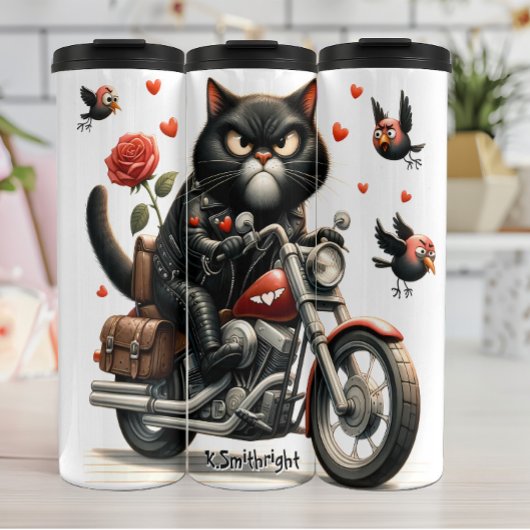 Grumpy Cat auf einem Motorrad Thermosbecher