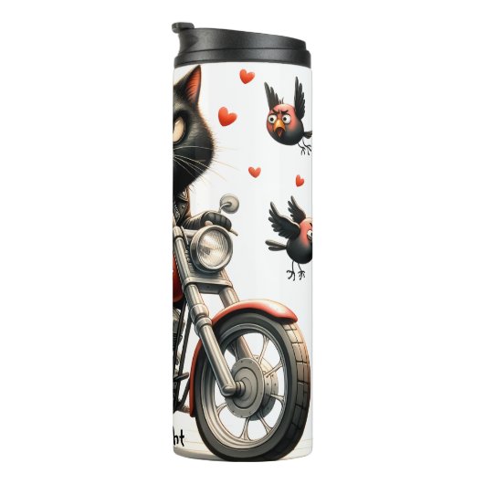 Grumpy Cat auf einem Motorrad Thermosbecher (Nach rechts gedreht)