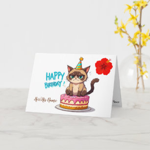 Grumpy Cat auf Geburtstagskuchen Lustiges Happy Bi Karte