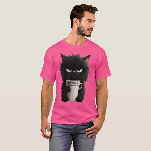 Grumpy Cat Coffee Mood T-Shirt Funny Black Fluffy (Vorne ganz)