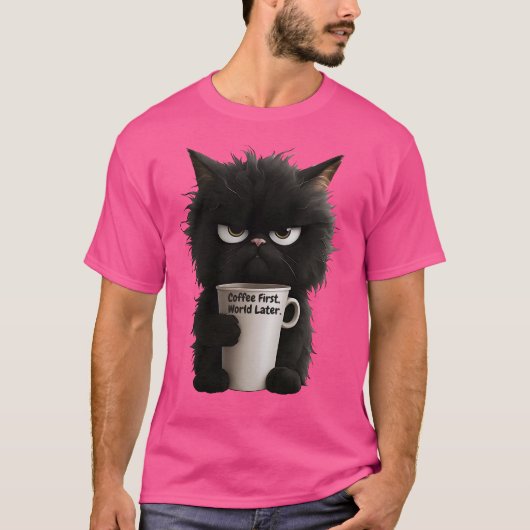 Grumpy Cat Coffee Mood T-Shirt Funny Black Fluffy (Vorderseite)