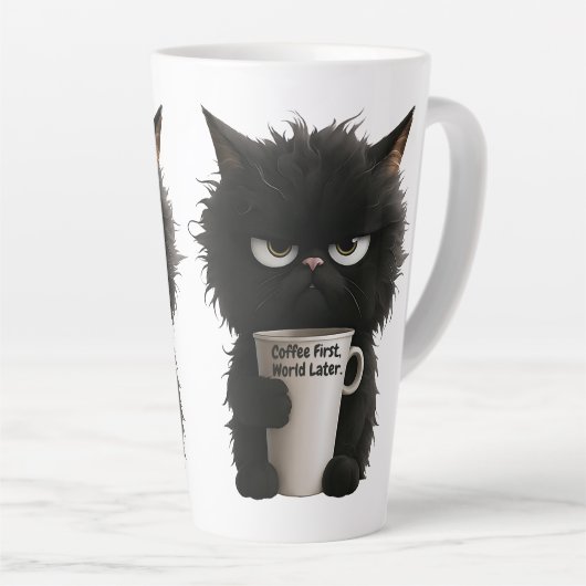 Grumpy Cat Coffee Mood T-Shirt Funny Black Fluffy Milchtasse (Rechte Ecke)