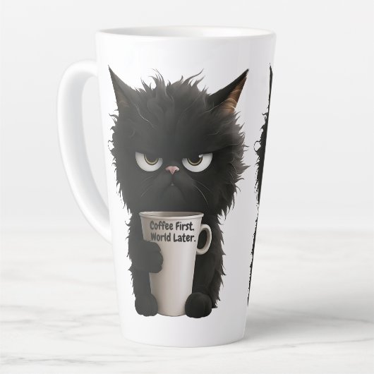 Grumpy Cat Coffee Mood T-Shirt Funny Black Fluffy Milchtasse (Linke Ecke)