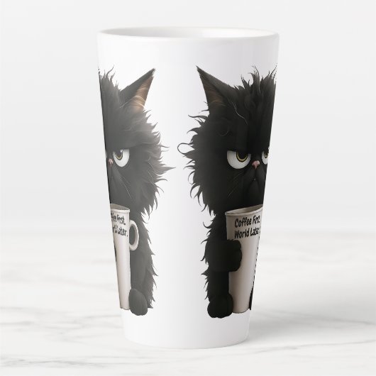 Grumpy Cat Coffee Mood T-Shirt Funny Black Fluffy Milchtasse (Vorderseite)