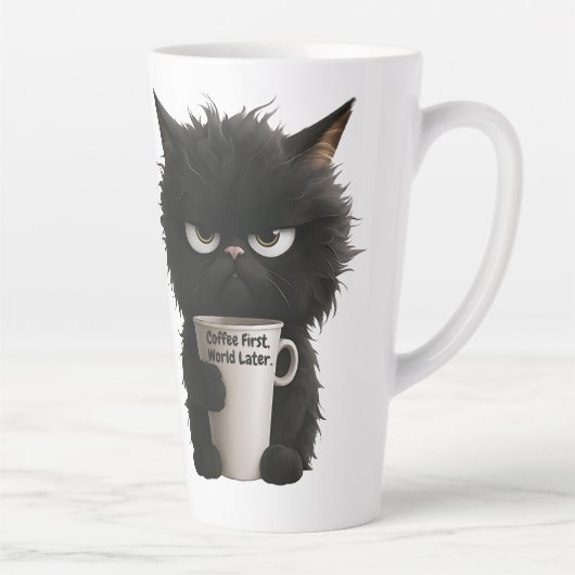 Grumpy Cat Coffee Mood T-Shirt Funny Black Fluffy  Milchtasse (Rechts)