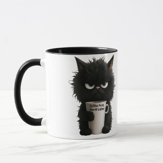 Grumpy Cat Coffee Mood T-Shirt Funny Black Fluffy  Tasse (Links)