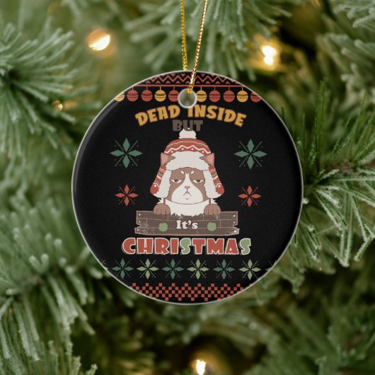 Grumpy Cat Dead Inside | Zu Weihnachten Keramik Ornament (Baum)