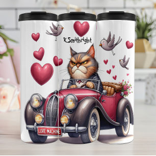 Grumpy Cat Driving Liebe Machine Thermosbecher