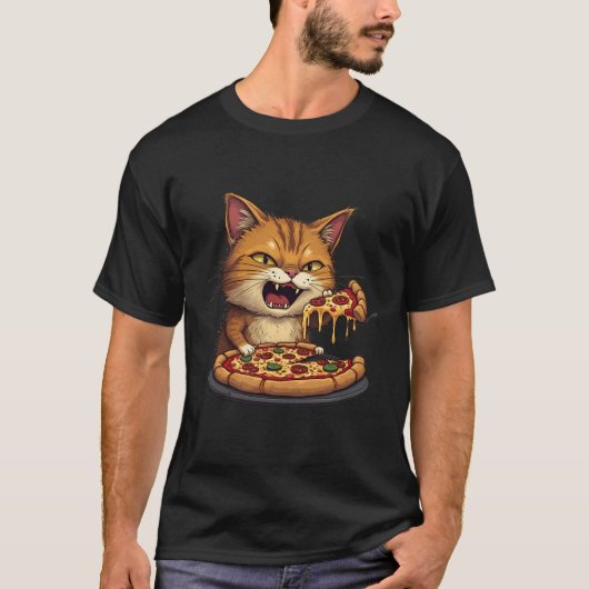 Grumpy Cat Eats Pizza: Funny Cat T - Shirt (Vorderseite)