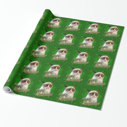Grumpy Cat Happy Holidays Wrapping Paper Geschenkpapier (Ungerollt)