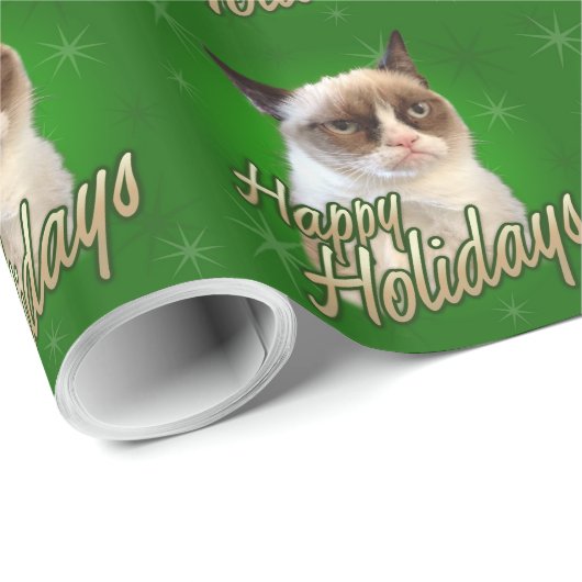 Grumpy Cat Happy Holidays Wrapping Paper Geschenkpapier (Rolleneckpunkt)