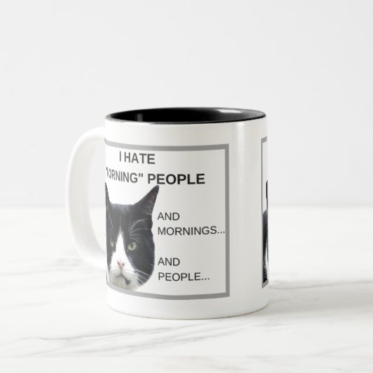 Grumpy Cat "I Hate Morning People" Kaffee Tasse! Zweifarbige Tasse (Vorderseite Links)
