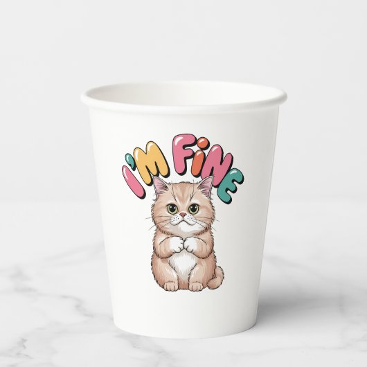 Grumpy Cat "I'm Fine" Funny Cartoon Shirt Pappbecher (Rückseite)