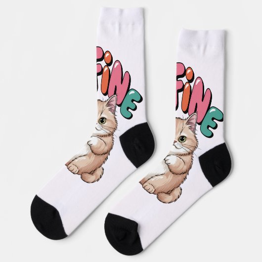 Grumpy Cat "I'm Fine" Funny Cartoon Shirt Socken (Linkes Detail)