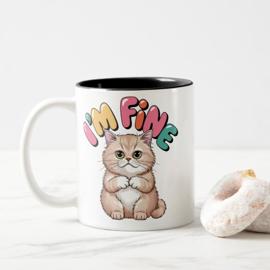Grumpy Cat "I'm Fine" Funny Cartoon Shirt Zweifarbige Tasse (Mit Donut)