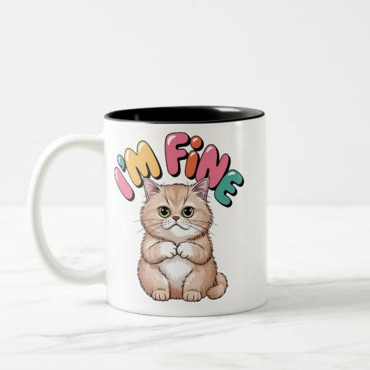 Grumpy Cat "I'm Fine" Funny Cartoon Shirt Zweifarbige Tasse (Links)