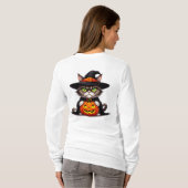 Grumpy Cat im Hexenkostüm mit Kürbis 🎃 T-Shirt (Schwarz voll)