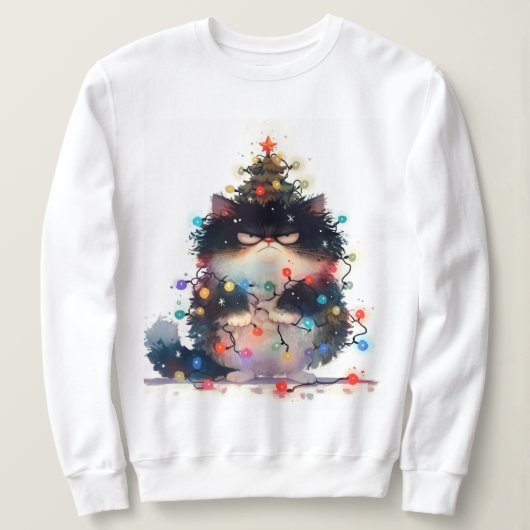 Grumpy Cat In Christmas Lights Funny Cat Sweatshirt (Design vorne)