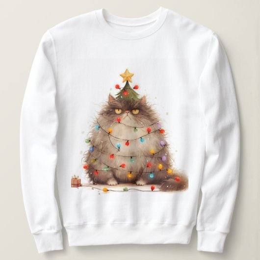 Grumpy Cat In Christmas Lights Funny Cat Sweatshirt (Design vorne)