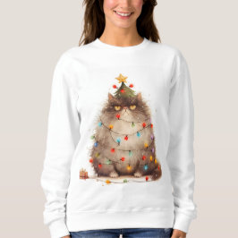 Grumpy Cat In Christmas Lights Funny Cat Sweatshirt