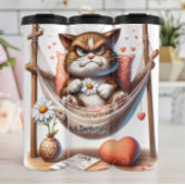 Grumpy Cat in einer Hängematte mit Blume Thermosbecher