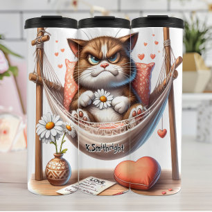 Grumpy Cat in einer Hängematte mit Blume Thermosbecher