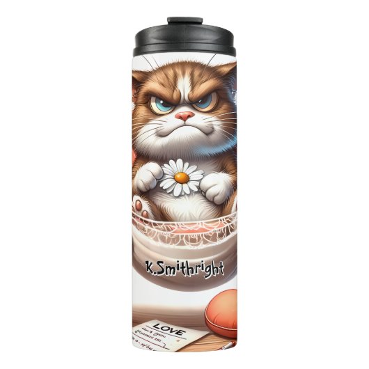 Grumpy Cat in einer Hängematte mit Blume Thermosbecher (Vorderseite)