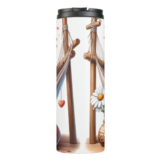 Grumpy Cat in einer Hängematte mit Blume Thermosbecher (Rückseite)