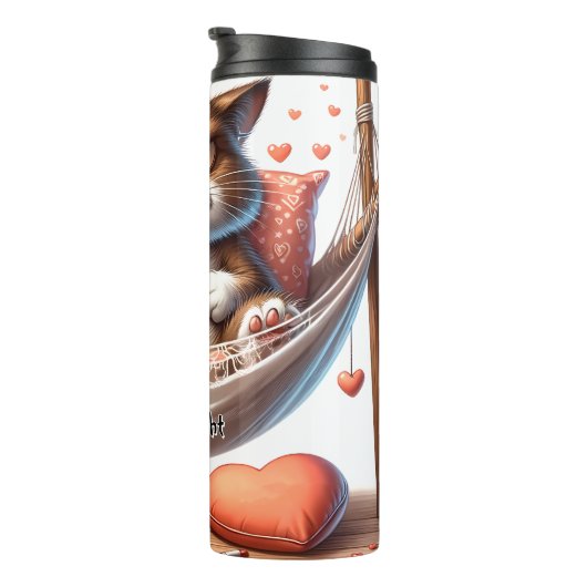 Grumpy Cat in einer Hängematte mit Blume Thermosbecher (Nach rechts gedreht)