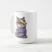 Grumpy Cat in Pajamas mit Kaffee Kaffeetasse (Vorderseite Links)