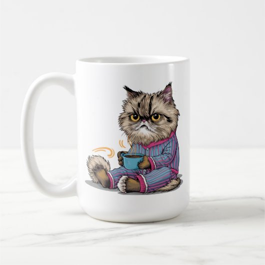 Grumpy Cat in Pajamas mit Kaffee Kaffeetasse (Links)