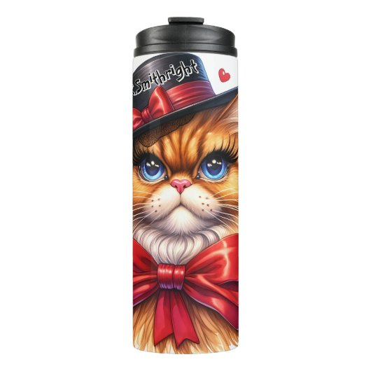 Grumpy Cat in Red Bow Thermosbecher (Vorderseite)