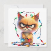 Grumpy Cat in Weihnachtsbeleuchtung getanzt Feiertagskarte (Vorderseite)