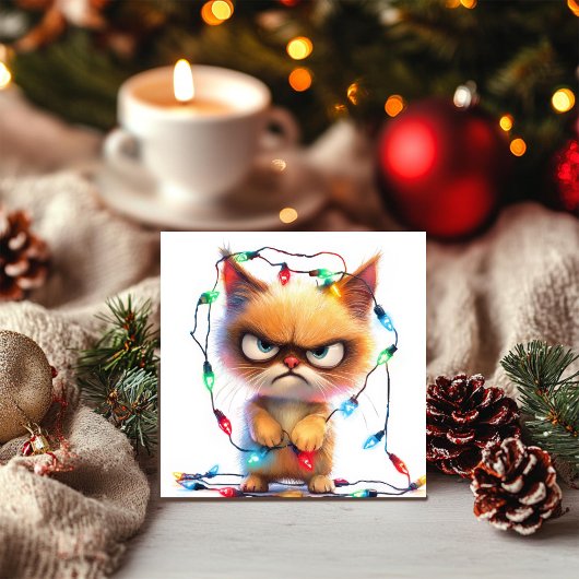 Grumpy Cat in Weihnachtsbeleuchtung getanzt Feiertagskarte