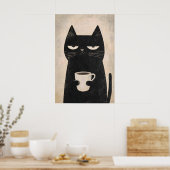 Grumpy Cat Kaffee Poster, minimalist schwarze Kuns Poster (Küche)