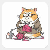 Grumpy Cat Knitting Funny Cartoon Sticker (Vorderseite)