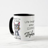 Grumpy Cat Life beginnt nach dem Kaffee-Zitat Tasse (Vorderseite Links)