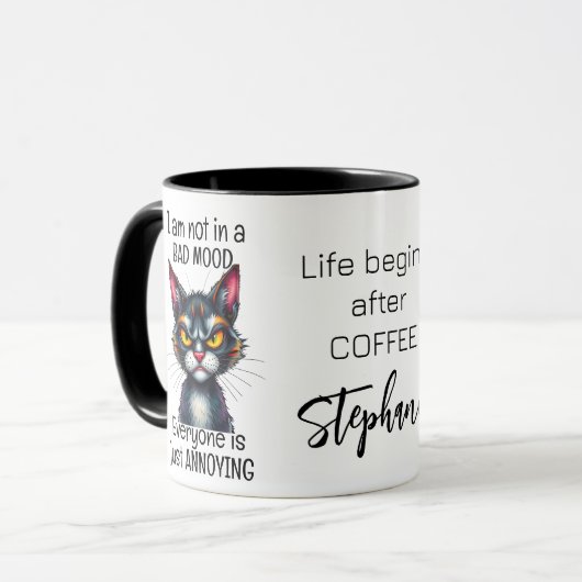 Grumpy Cat Life beginnt nach dem Kaffee-Zitat Tasse (Vorderseite Links)