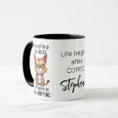 Grumpy Cat Life beginnt nach dem Kaffee-Zitat Tasse (Vorderseite Links)