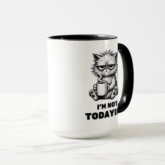 Grumpy Cat mit Coffee Funny Lazy Cartoon Style Tasse (VorderseiteRechts)