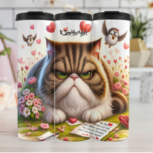 Grumpy Cat mit einem Brief Thermosbecher
