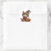 Grumpy Cat mit Jack O Lantern Begleiter 🎃 Quadratischer Aufkleber (Tasche)